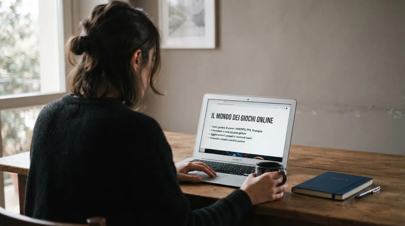 Persona davanti a un portatile che legge una pagina informativa sul gioco online in Italia — casino dal vivo online