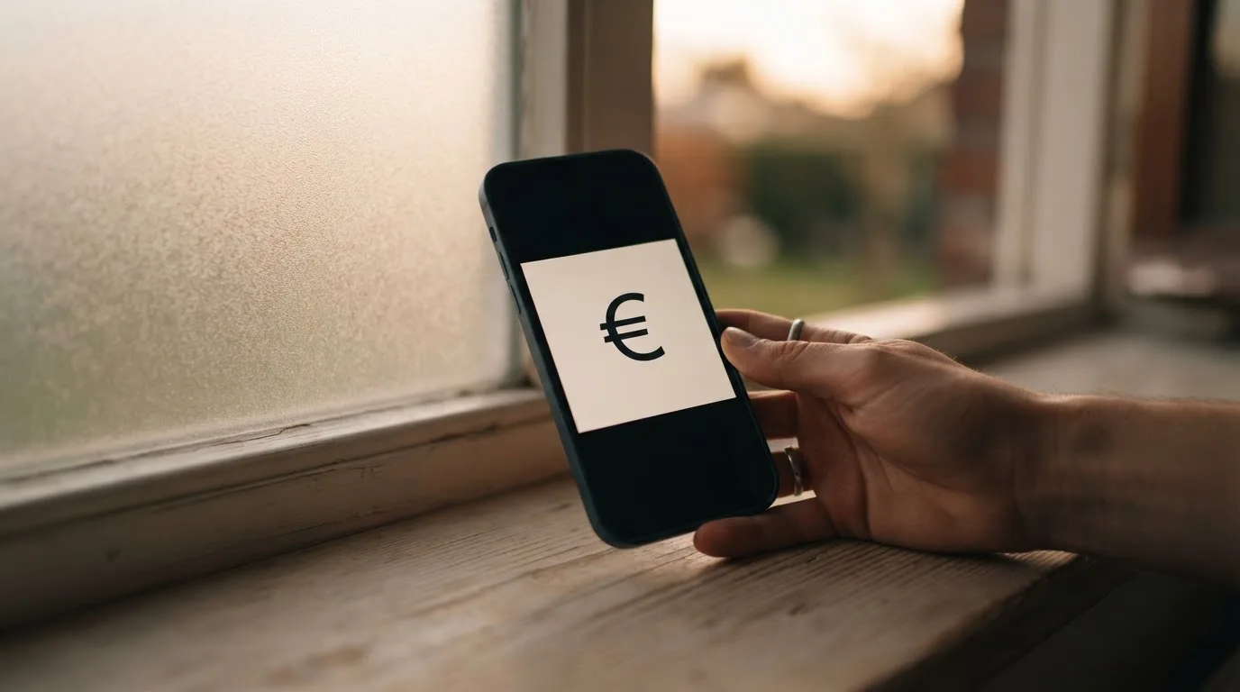 Mano che tiene uno smartphone accanto a una finestra, luce serale tranquilla — casino no adm
