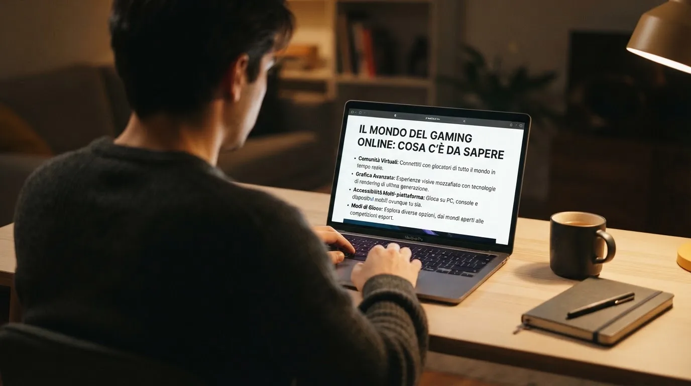 Persona davanti a un portatile che legge una pagina informativa sul gioco online in Italia — casino non aams che accettano postepay