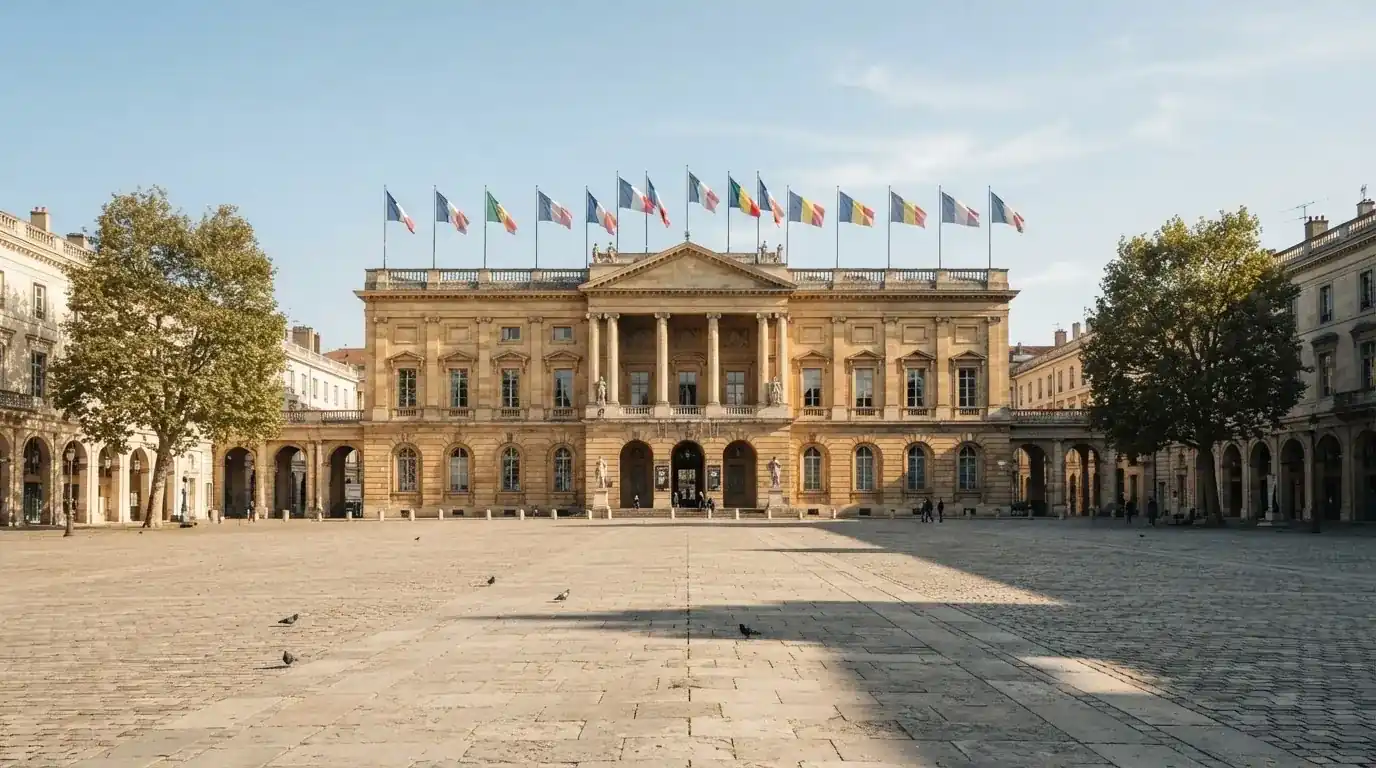 Palazzo istituzionale con bandiere al vento in una piazza soleggiata — casino non aams che accettano postepay