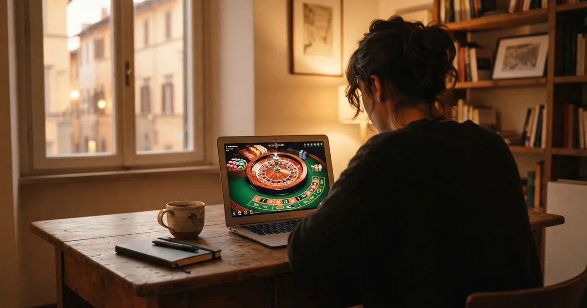 Persona davanti a un portatile che legge una pagina informativa sul gioco online in Italia — casino online con algoritmo unbiased