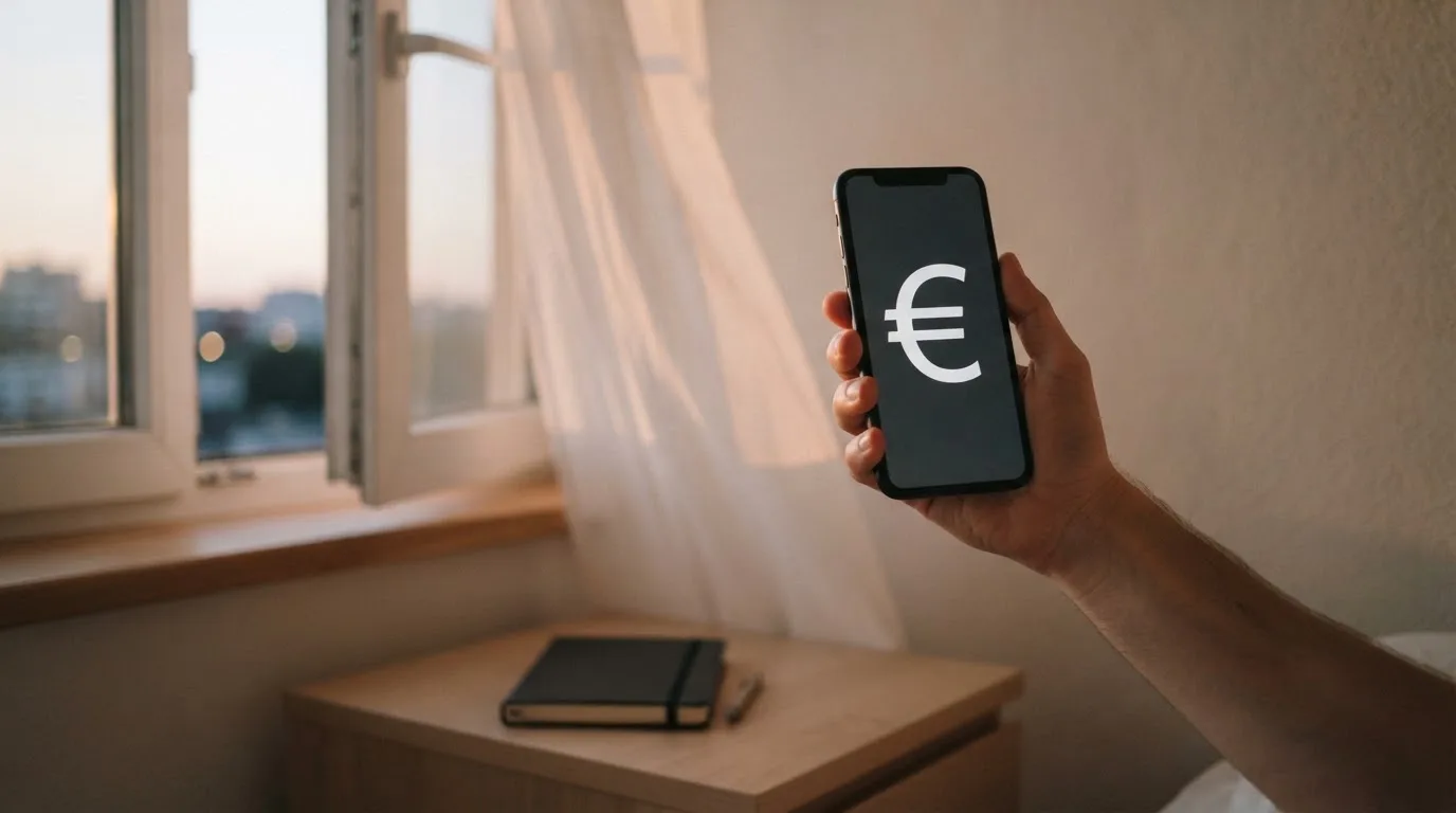 Mano che tiene uno smartphone accanto a una finestra, luce serale tranquilla — casino online con algoritmo unbiased
