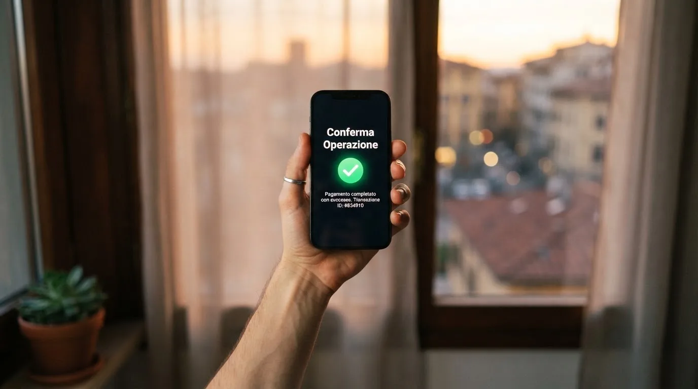 Mano che tiene uno smartphone accanto a una finestra, luce serale tranquilla — casino online con cie