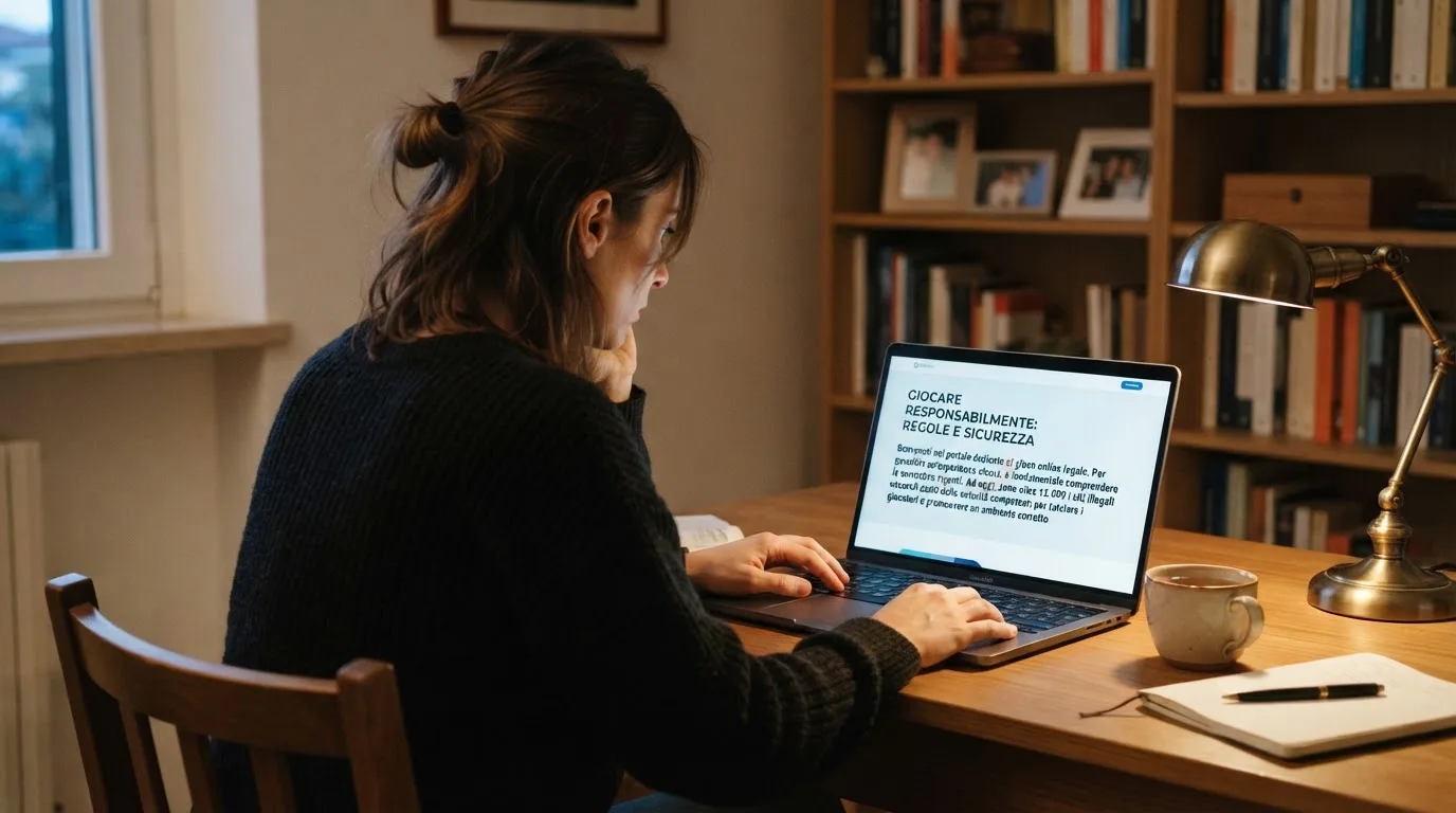Persona davanti a un portatile che legge una pagina informativa sul gioco online in Italia — casino online italiani autorizzati aams