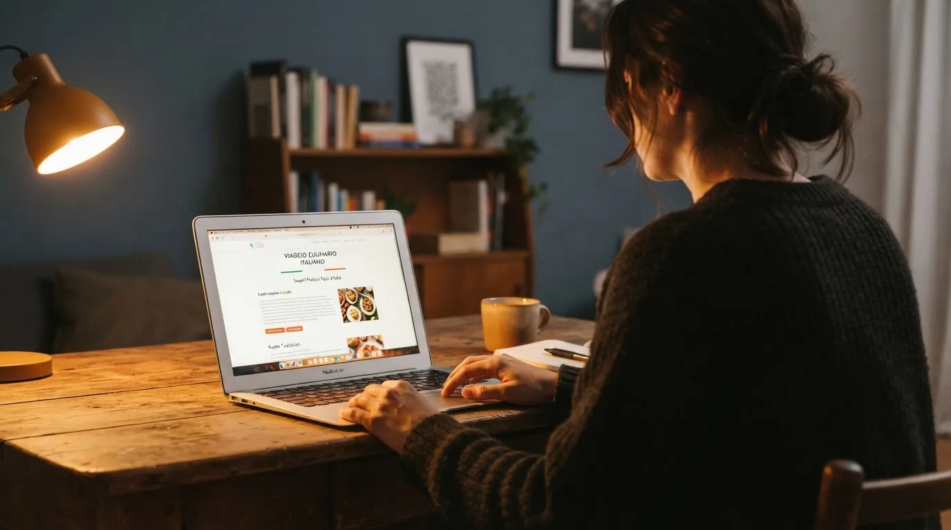 Persona davanti a un portatile che legge una pagina informativa sul gioco online in Italia — casino online sanremo