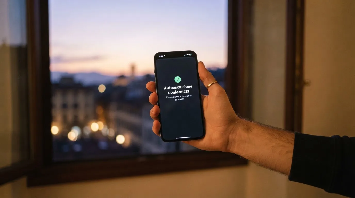 Mano che tiene uno smartphone accanto a una finestra, luce serale tranquilla — casino online sanremo
