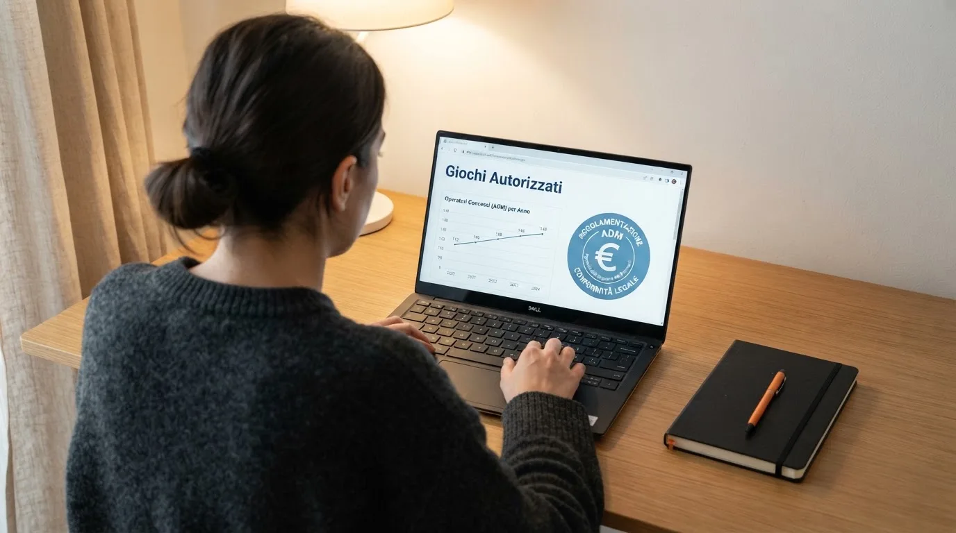 Persona davanti a un portatile che legge una pagina informativa sul gioco online in Italia — casino online senza registrazione